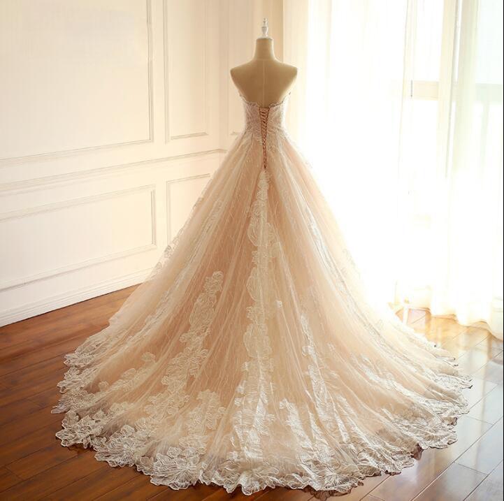 Sleeveless Sweetheart A-Line Lace Up Back Unique Design Wedding Dresses, Newest High Quality Custom Bridal Gown, WD0285