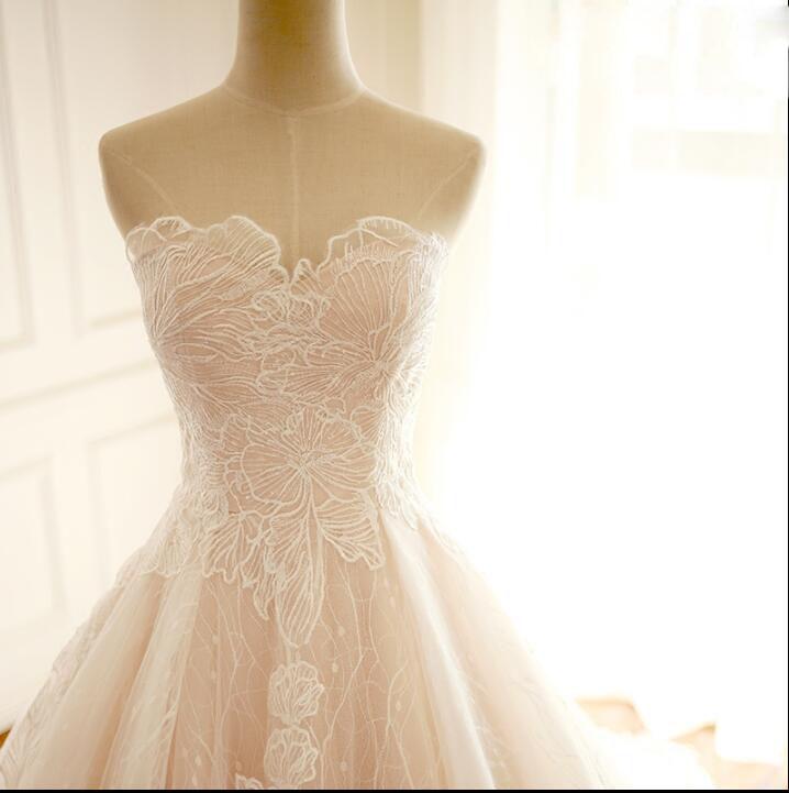 Sleeveless Sweetheart A-Line Lace Up Back Unique Design Wedding Dresses, Newest High Quality Custom Bridal Gown, WD0285