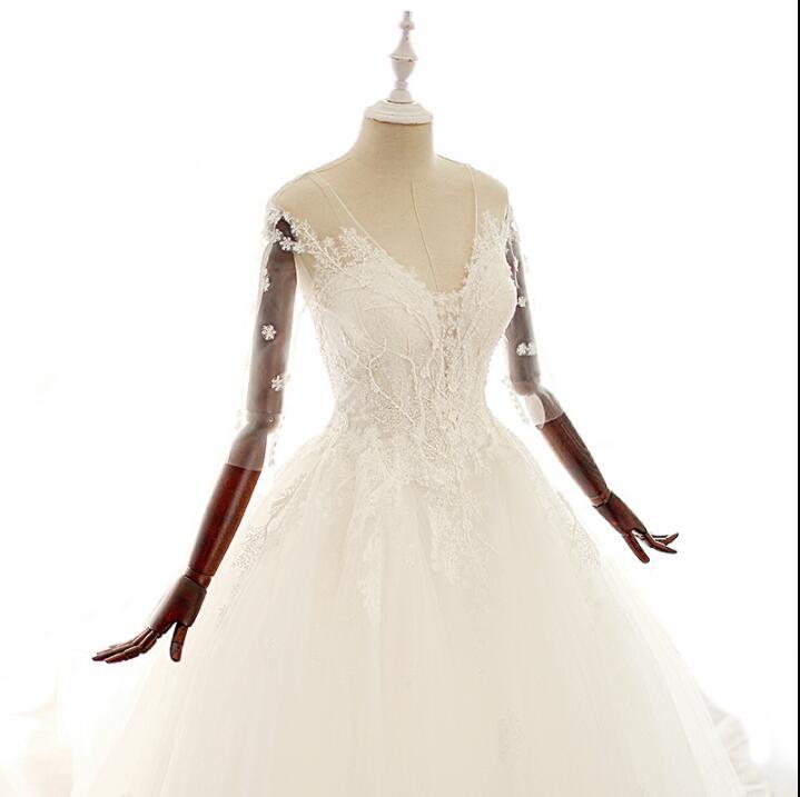 Sleeveless V Neck Tulle Beautiful Wedding Dresses, White Ivory Lace Up Back Bridal Gown, 2018 Spring Summer Bridal Wedding dress, WD0286