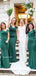 Sleeveless Emerald Green V-neck Sexy Mermaid Long Satin Bridesmaid Dresses, BD3277