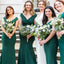 Sleeveless Emerald Green V-neck Sexy Mermaid Long Satin Bridesmaid Dresses, BD3277