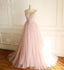 Scoop Dusty Pink Fashion Modest Wedding Dresses, Beading Tulle High Quality Free Custom Prom Dresses, WD0287