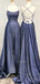 Spaghetti Straps Navy Blue Shinning Long Prom Dresses PD2284