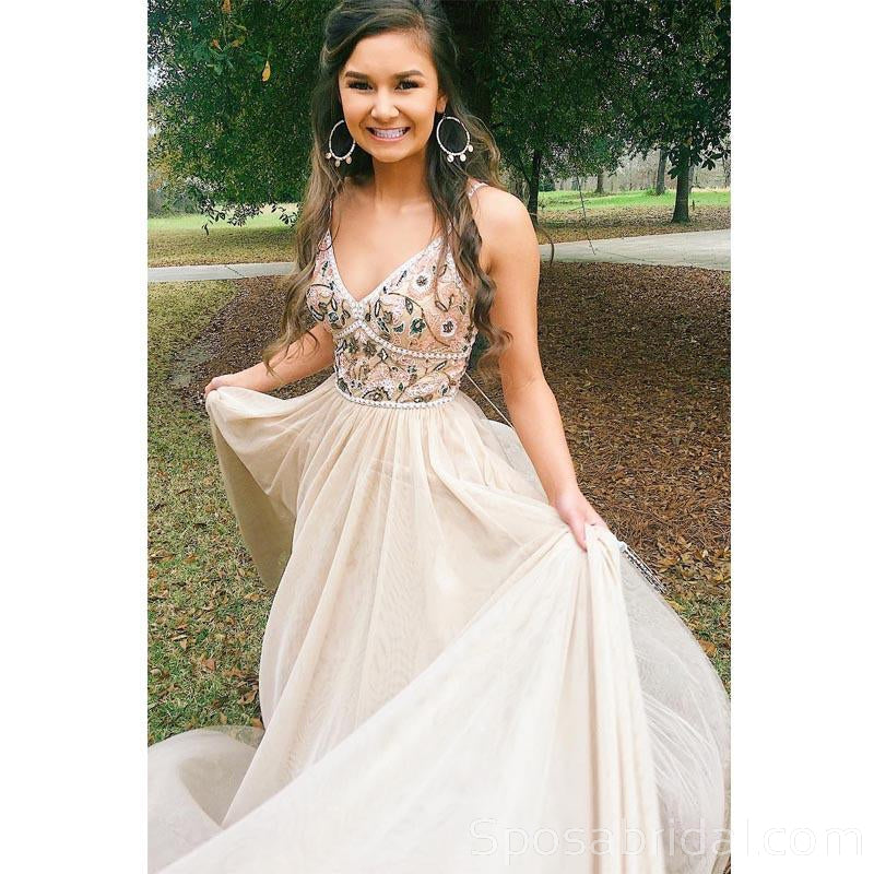 Spaghetti Straps Long  Prom Dress, Unique Design Modest Prom Dresses, PD1363