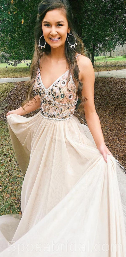 Spaghetti Straps Long  Prom Dress, Unique Design Modest Prom Dresses, PD1363