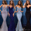 Spaghetti Straps Mermaid V -Neck Custom Long Elegant Sequin Fashion Prom Dresses, PD1214