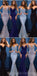 Spaghetti Straps Mermaid V -Neck Custom Long Elegant Sequin Fashion Prom Dresses, PD1214