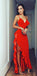 Spaghetti Straps Red  High Split Sexy Fashion Modest Cheap Prom Dresses , PD1001