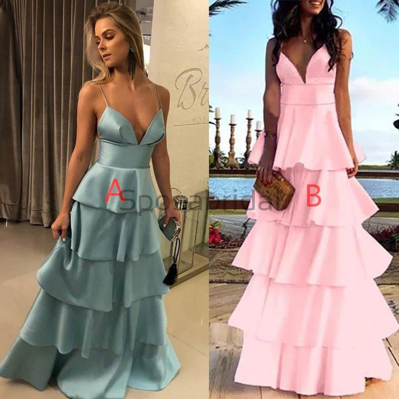Spaghetti Straps Unique Design Simple Formal Long Modest Prom Dresses PD1659