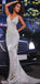 Spaghetti straps Sparkly Shinning Sexy Mermaid V-Neck Sequins Silver Prom Dresses, PD1364