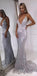 Spaghetti straps Sparkly Shinning Sexy Mermaid V-Neck Sequins Silver Prom Dresses, PD1364