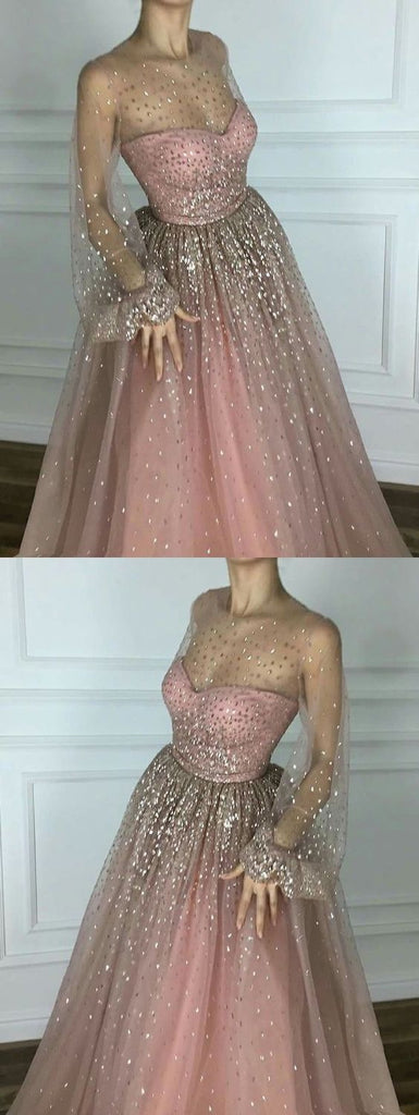 Sparkly Beaded Newest Scoop A line Floor-length Long Chic Prom Dresses,PD1010