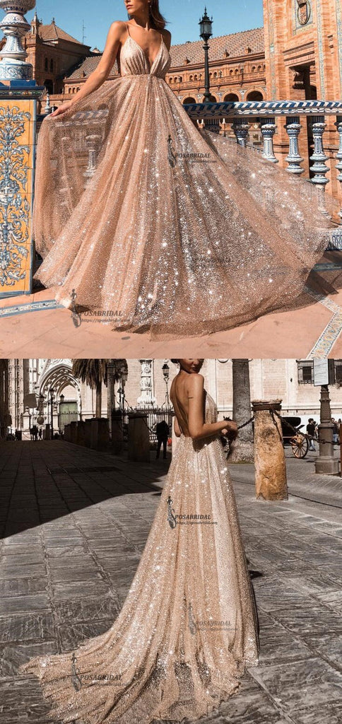 2019 Sparkly Sequin Sexy Fashion Spaghetti Straps Prom Dresses, Shinning Unique Long Gorgeous Evening dress, PD0772 - SposaBridal