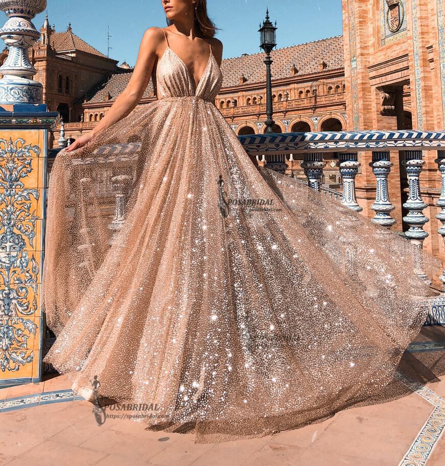 2019 Sparkly Sequin Sexy Fashion Spaghetti Straps Prom Dresses, Shinning Unique Long Gorgeous Evening dress, PD0772 - SposaBridal