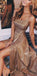Sparkly Sequin Side Slit Shinning  Long Modest Simple A line Prom Dresses, Evening Dress, PD1300