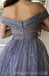 Sparkly Shinning Blue Sequin Off the Shoulder Long A Line Prom Dresses, Evening Dress, PD1136