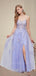 Lavender Spaghetti Straps Open Back Criss Cross Side-slit A-line Prom Dress, PD3570