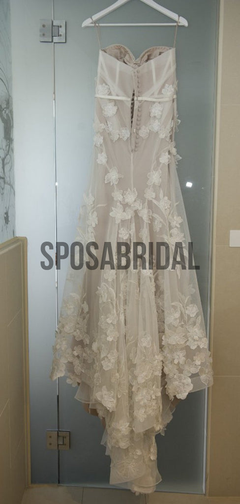Sexy Strapless Sweetheart Mermaid Long Lace Boho Wedding Dresses, WD0526