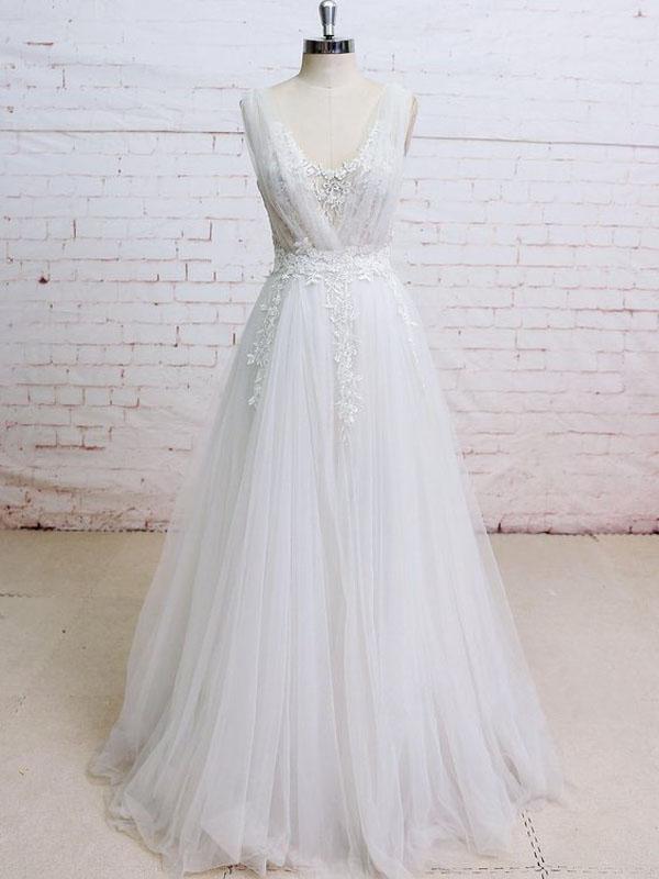 V Neck Sexy See Through Unique Lace Cheap Dresses For Wedding, WD396
