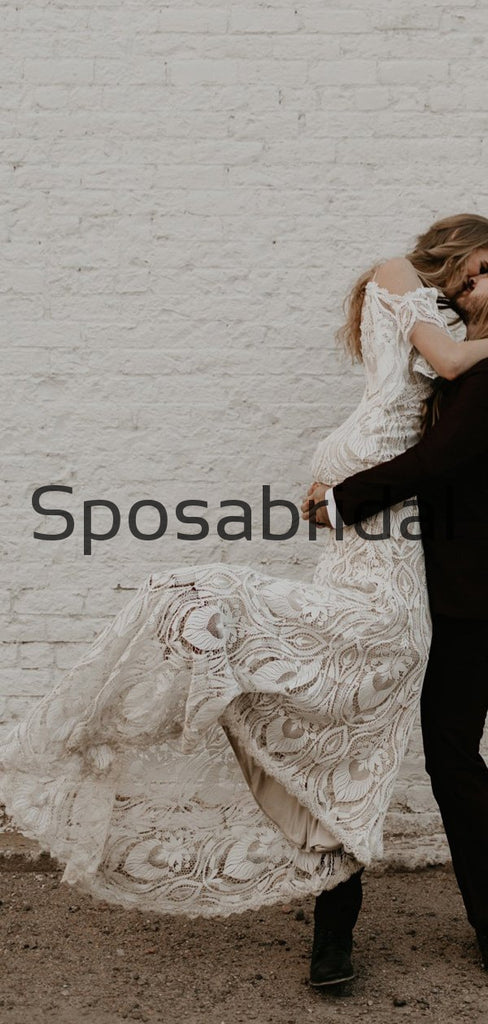 Unique Full Lace Vintage  Chic Exquisite Beach Long Wedding Dresses WD0557