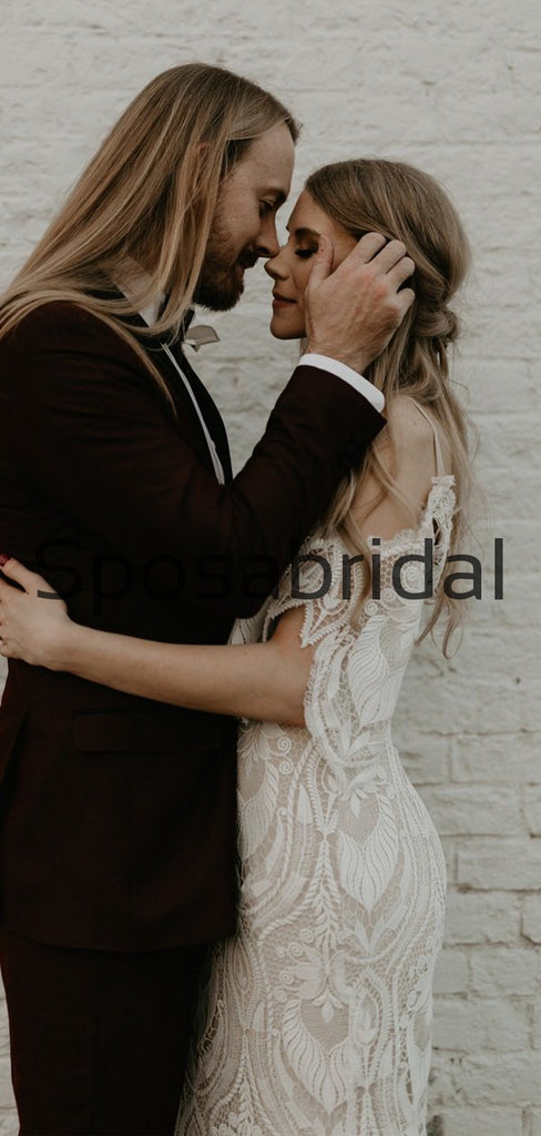 Unique Full Lace Vintage  Chic Exquisite Beach Long Wedding Dresses WD0557