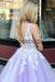 V-Neck Appliques Pink Tulle Long Formal Prom Dresses PD2179