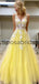 V-Neck Appliques Pink Tulle Long Formal Prom Dresses PD2179