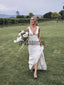 V-Neck Long Simple Cheap Beach Wedding Dresses WD0531