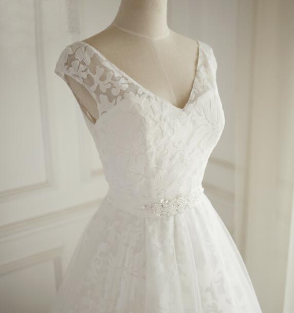 V Neck Open Back Full Lace Long Simple Beach Summer Spring Floor-length Cheap Wedding Dresses, WD0293