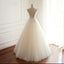 V Neck Tulle Ivory Lace Weeding Dresses with beads, Floor-length Lace Up Back Formal Bridal Gowns, WD0294