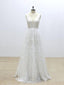 Simple V Neck Lace Cheap A-line Wedding Dresses Online, WD371