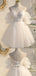 Spaghetti Straps Ruffle Sleeves Lace A-line Short Mini Wedding Dress, WD3016