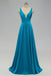 Elegant A-line Sexy V Neck Gold Long Modest Side-slit Bridesmaid Dress, WG239