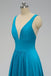 Elegant A-line Sexy V Neck Gold Long Modest Side-slit Bridesmaid Dress, WG239