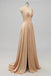 Elegant A-line Sexy V Neck Gold Long Modest Side-slit Bridesmaid Dress, WG239
