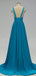 Elegant A-line Sexy V Neck Gold Long Modest Side-slit Bridesmaid Dress, WG239
