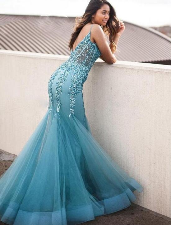 White Red Teal Gold V-neck Spaghetti Straps Sexy Elegant Prom Dresses, PD0481