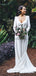 White Satin Long Sleeve V-neck With Train Simple Wedding Dresses WD370
