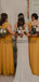 Yellow Cap Sleeves V-Neck Simple Unique Popular Bridesmaid Dresses WG677
