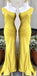 Yellow Elegant Formal One Shoulder High Slit Sexy Mermaid Bridesmaid Dresses, WG543