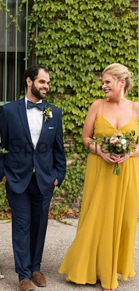 Yellow Spaghetti Straps Simple A-line  Bridesmaid Dresses WG678