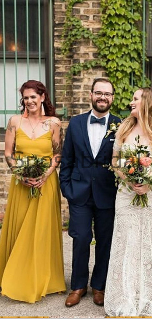 Yellow Spaghetti Straps Simple A-line  Bridesmaid Dresses WG678