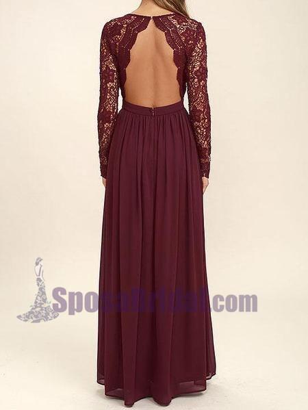 2019 Cheap Chiffon Lace top Long Sleeves Custom Most Popular Open Back Bridesmaid Dress , WG215 - SposaBridal