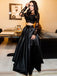 Black Illusion Lace Long Sleeve Elegant Two-piece A-line Prom Dresses, PD0045