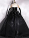 Black Velvet Liquid Satin Top Strapless Sweetheart A-line Long Prom Dress, PD3538