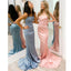 Blue Or Pink Open Lace Up Back Spaghetti Straps Mermaid Long Bridesmaid Dress, PD3511