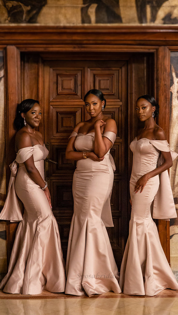 Blush Pink Off-shoulder Sweetheart Mermaid Long Trumpet Bridesmaid Dress, BD3259