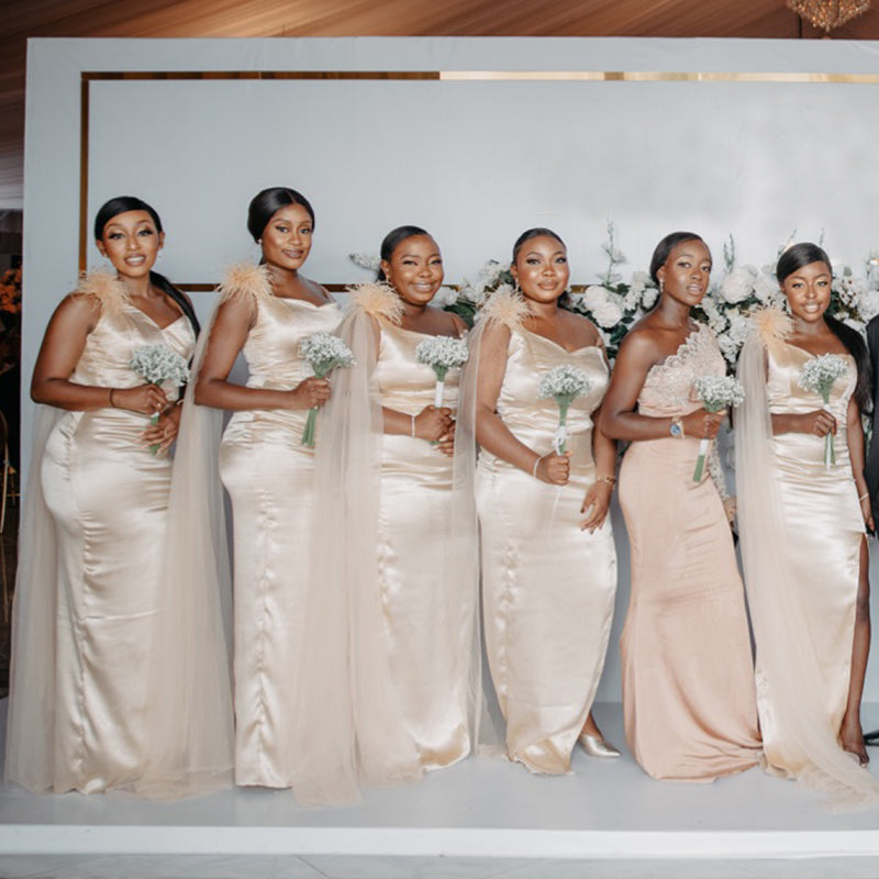 Champagne Gold V-neck Spaghetti Straps Mermaid Long Prom Dress, BD3264