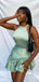 Chic Turquoise Green Halter Sheath Ruffle Mini Homecoming Dress, HD3066
