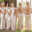 Sparkly Elegant Mermaid Champagne Cap-sleeve Long Bridesmaid Dresses, WG04